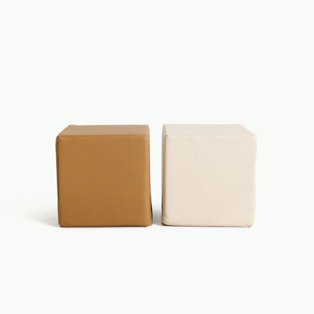Convertible Cube Pouf Set in Tan and Cream